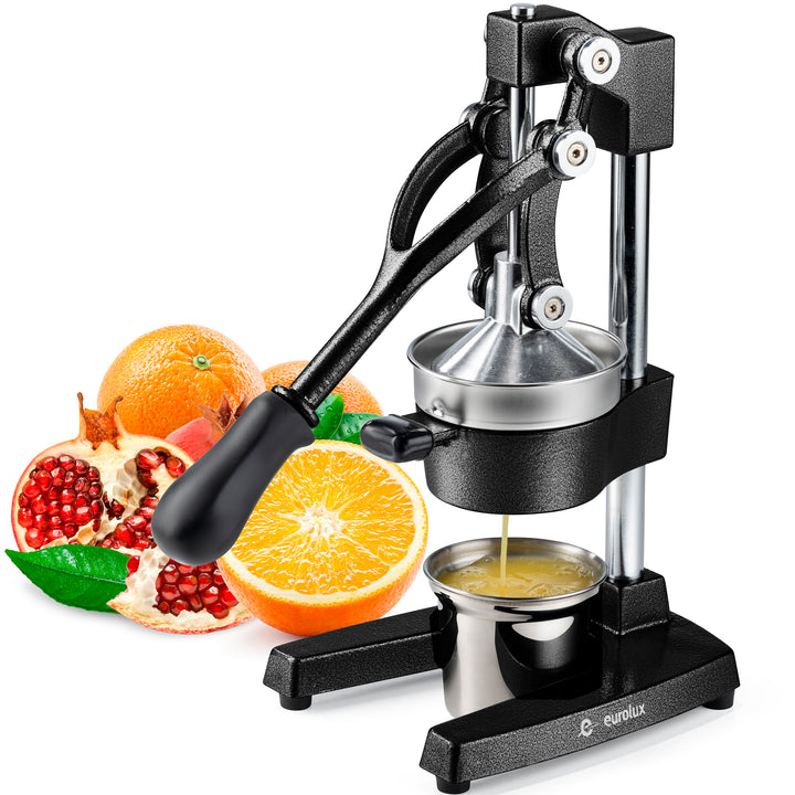 Eurolux Cast Iron Citrus Juicer | Commercial Grade Manual Hand Press | Countertop Squeezer for Fresh Fruit Juice