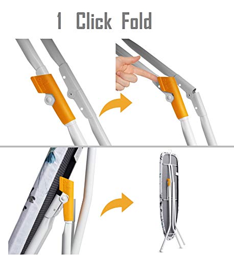 Bartnelli Rorets Compact Space Saving Ironing Board Hanger – with Smart Hanger for Easy Storage | 4 Layer Cover Pad | 4 Leg, Lightweight, for Home Laundry Room, Dorm Use, or Small Space 43x13 H. 35"