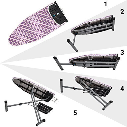 Bartnelli Pro XL Compact Professional Space Saving Folding Ironing Board 4-Leg with Hanger Racks and Cotton Cover, 18-Inch by 54-Inch