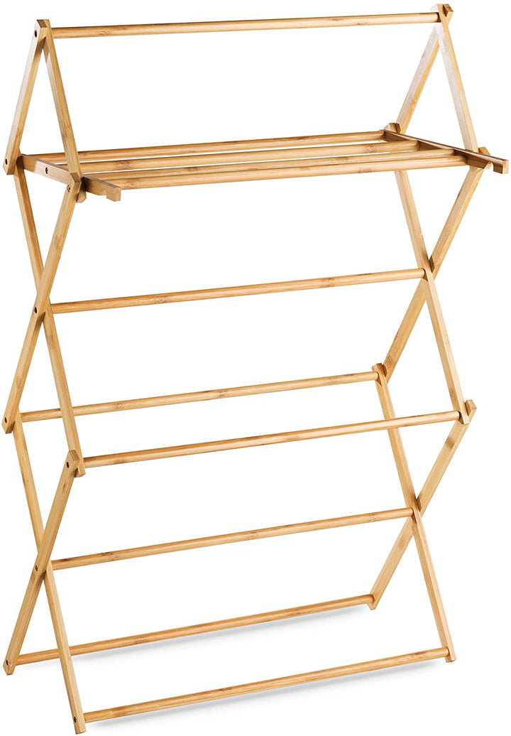 Bartnelli Bamboo Wood Laundry Clothing Drying Rack for Clothes, Foldable, Collapsible Space Saving | Indoor-Outdoor Use (Medium)