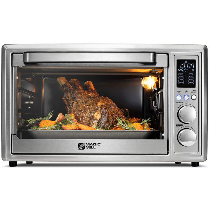 Magic Mill Air Fryer Toaster Oven – 30L Capacity 1800w Smart Convection Oven and Dehydrator With 3 Style Trays – LED Display – Brushed Stainless Steel