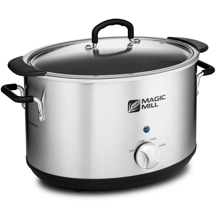 MAGIC MILL 8 QUART OVAL CROCK POT WITH COOL TOUCH HANDLES AND ALUMINUM POT WITH HEAVY DUTY NON-STICK COATING MODEL# MSC820