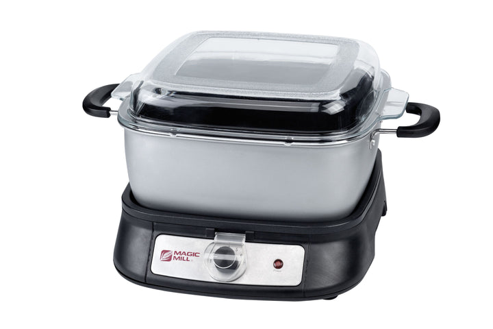 MAGIC MILL DELUXE 8 QT GRAY SLOW COOKER WITH FLAT GLASS COVER AND COOL TOUCH HANDLES MODEL# MSC842