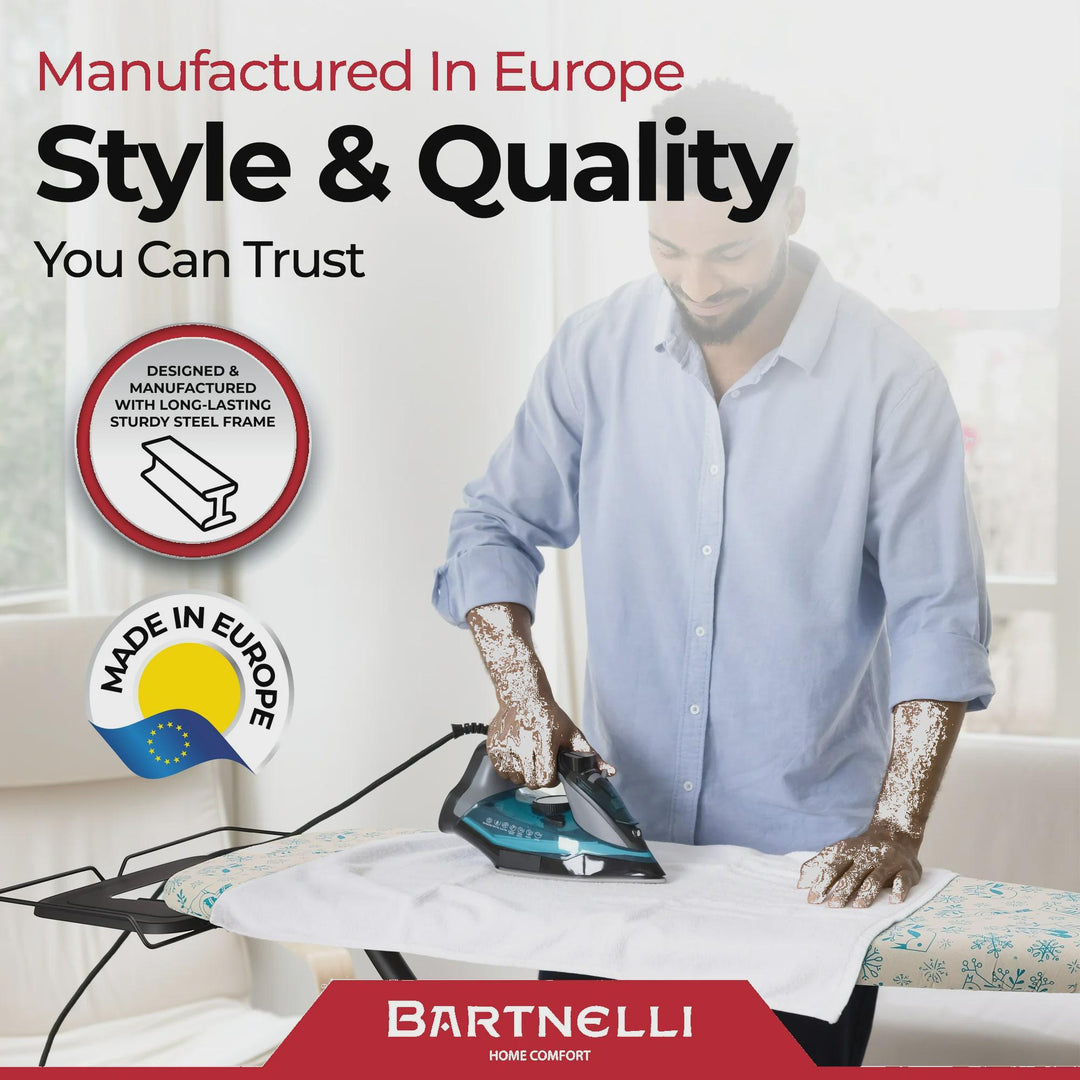 Bartnelli Pro Luxury Ironing Board, European built with the highest grade standards for a premium, luxurious ironing experience. (49x16")