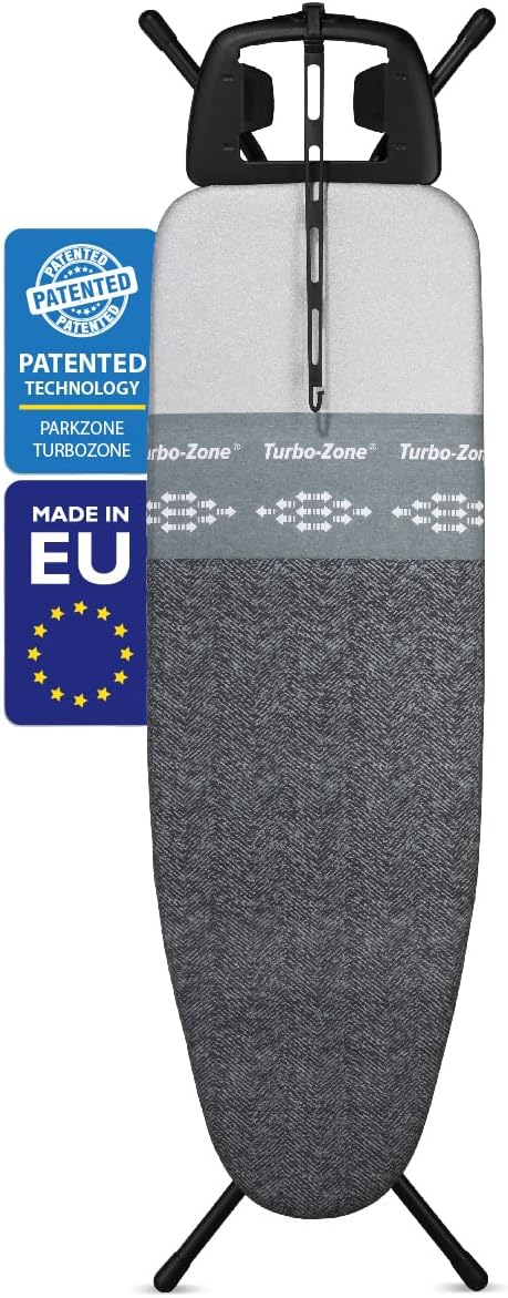 Bartnelli Heavy Duty 48x15 Ironing Board with 4-Layer Cover & Pad, Height-Adjustable, Turbo & Park Zone - Designed in Europe