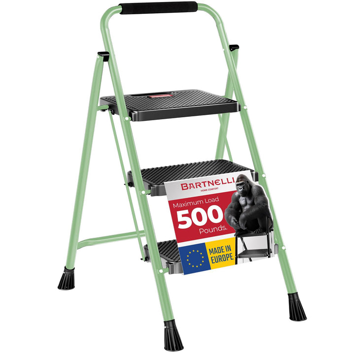 Bartnelli Pro Luxury Step Ladder | European Made 3 Step Foldable Step Stool for Home | Rock-Solid 500 lb Capacity,Built to Last with Highest-Grade Sturdy Steel Construction,Soft Handle, Anti-Slip Feet