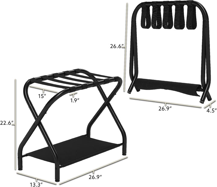 Bartnelli 2-Pack Premium Luggage Rack with Folding Storage Shelf