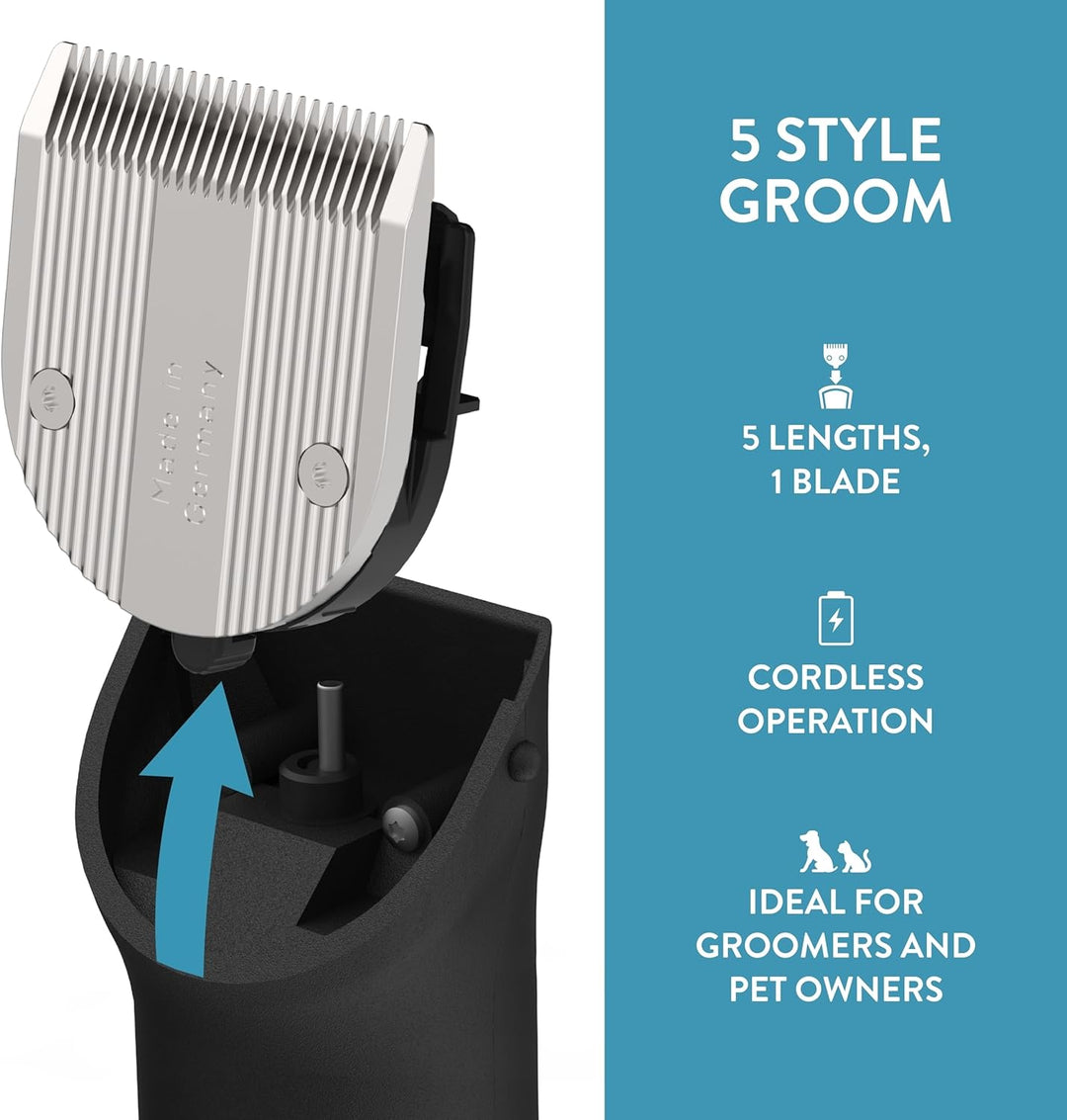 Wahl Pro Animal 5 Style Groom Clipper - Cat & Dog Clippers - Adjustable 5-in-1 Blade - Cordless Design - 80 Min Runtime
