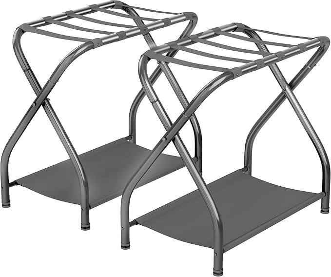 Bartnelli 2-Pack Premium Luggage Rack with Folding Storage Shelf