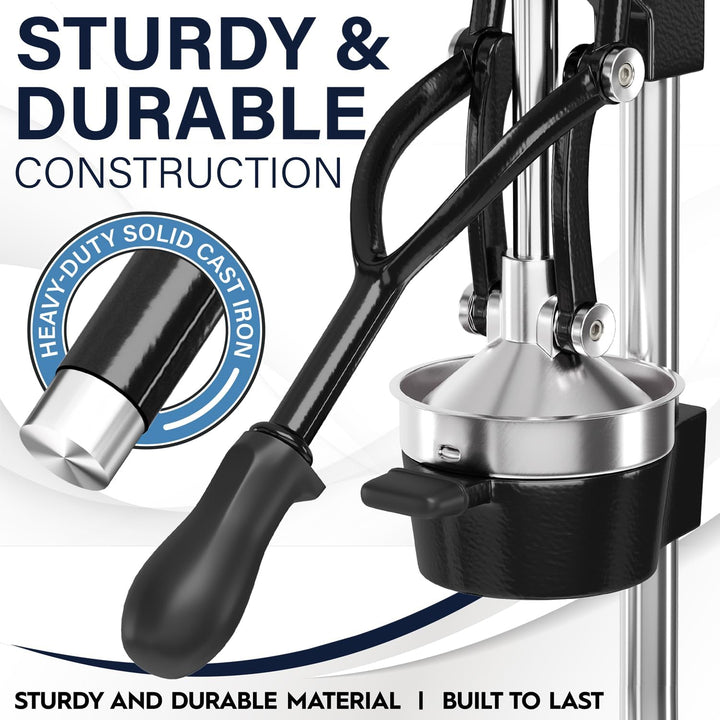 Eurolux Cast Iron Citrus Juicer | Commercial Grade Manual Hand Press | Countertop Squeezer for Fresh Fruit Juice