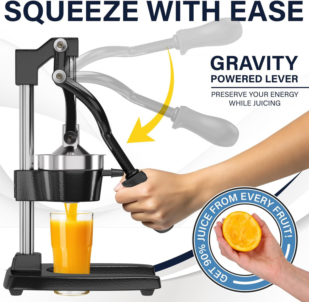 Eurolux Cast Iron Citrus Juicer | Commercial Grade Manual Hand Press | Countertop Squeezer for Fresh Fruit Juice