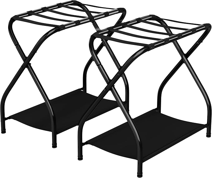 Bartnelli 2-Pack Premium Luggage Rack with Folding Storage Shelf