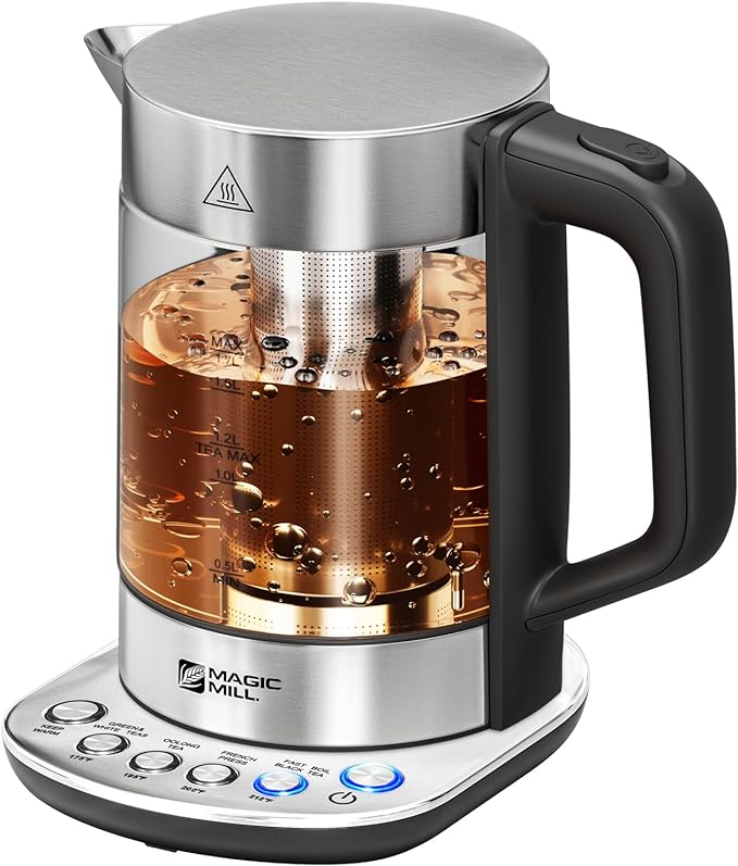 Magic Mill Pro Electric Kettle with tea Infuser and Temperature Control - Keep Warm Function, Rapid Boil, Automatic Safety Shut Off, BPA Free, No Plastic on Water, British Patent Technology,Large 1.7L
