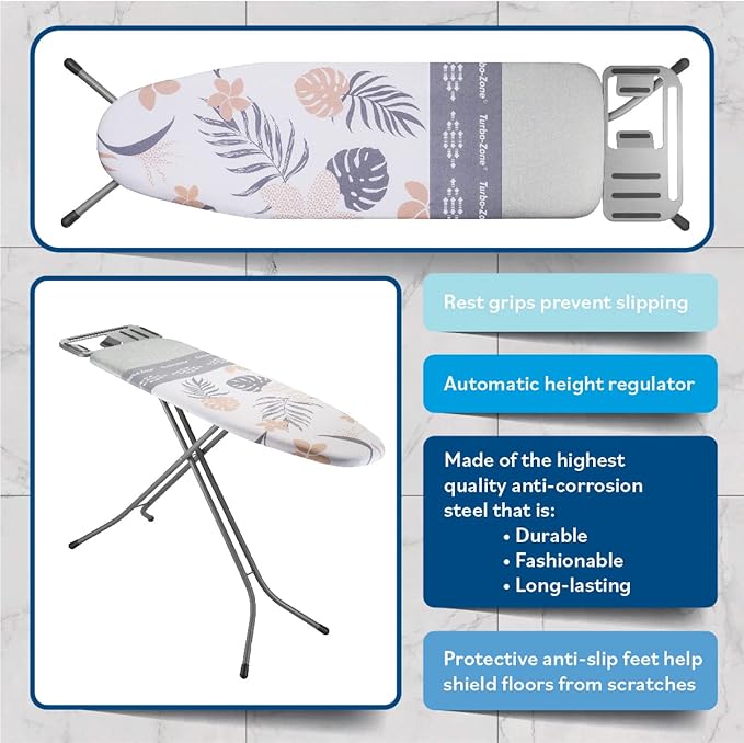 Bartnelli Heavy Duty Ironing Board 48x15 | Designed & Made in Europe with Patent Technology, Turbo & Park Zone, Features: 4 Layer Cover &Pad,Height-Adjustable,4 Premium Steel Legs,Upgraded Iron Rest.