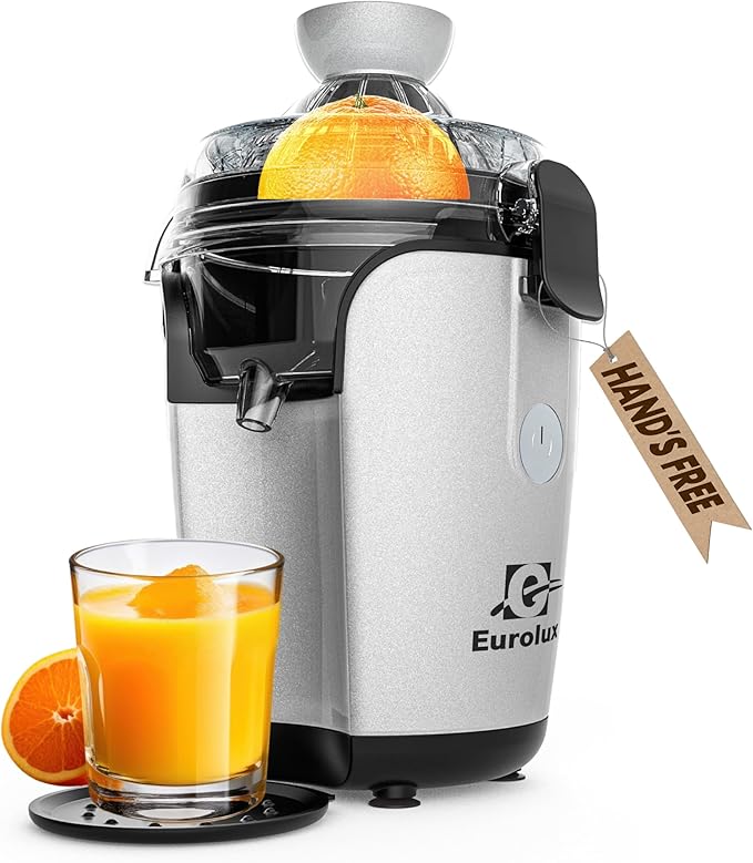 Eurolux Hands-Free Electric Citrus Juicer Machine, Orange Lime Grapefruit Lemon Squeezer, Easy to Clean,