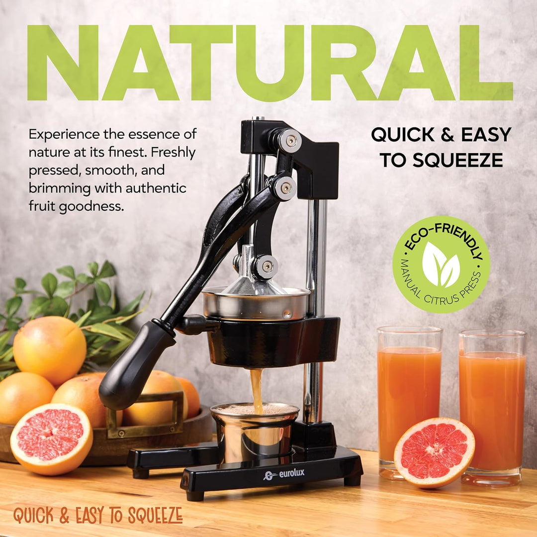 Eurolux Cast Iron Citrus Juicer | Commercial Grade Manual Hand Press | Countertop Squeezer for Fresh Fruit Juice