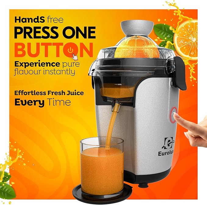 Eurolux Hands-Free Electric Citrus Juicer Machine, Orange Lime Grapefruit Lemon Squeezer, Easy to Clean,