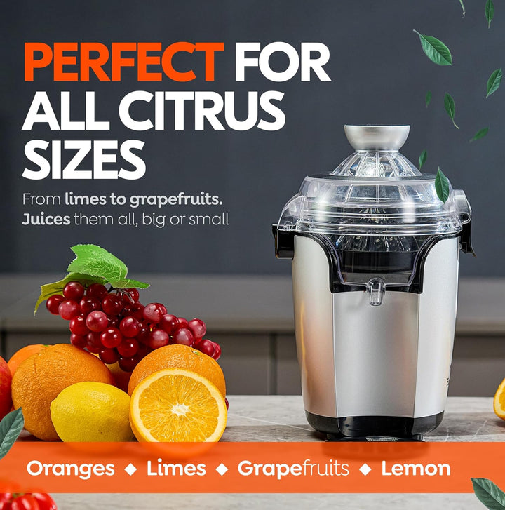 Eurolux Hands-Free Electric Citrus Juicer Machine, Orange Lime Grapefruit Lemon Squeezer, Easy to Clean,