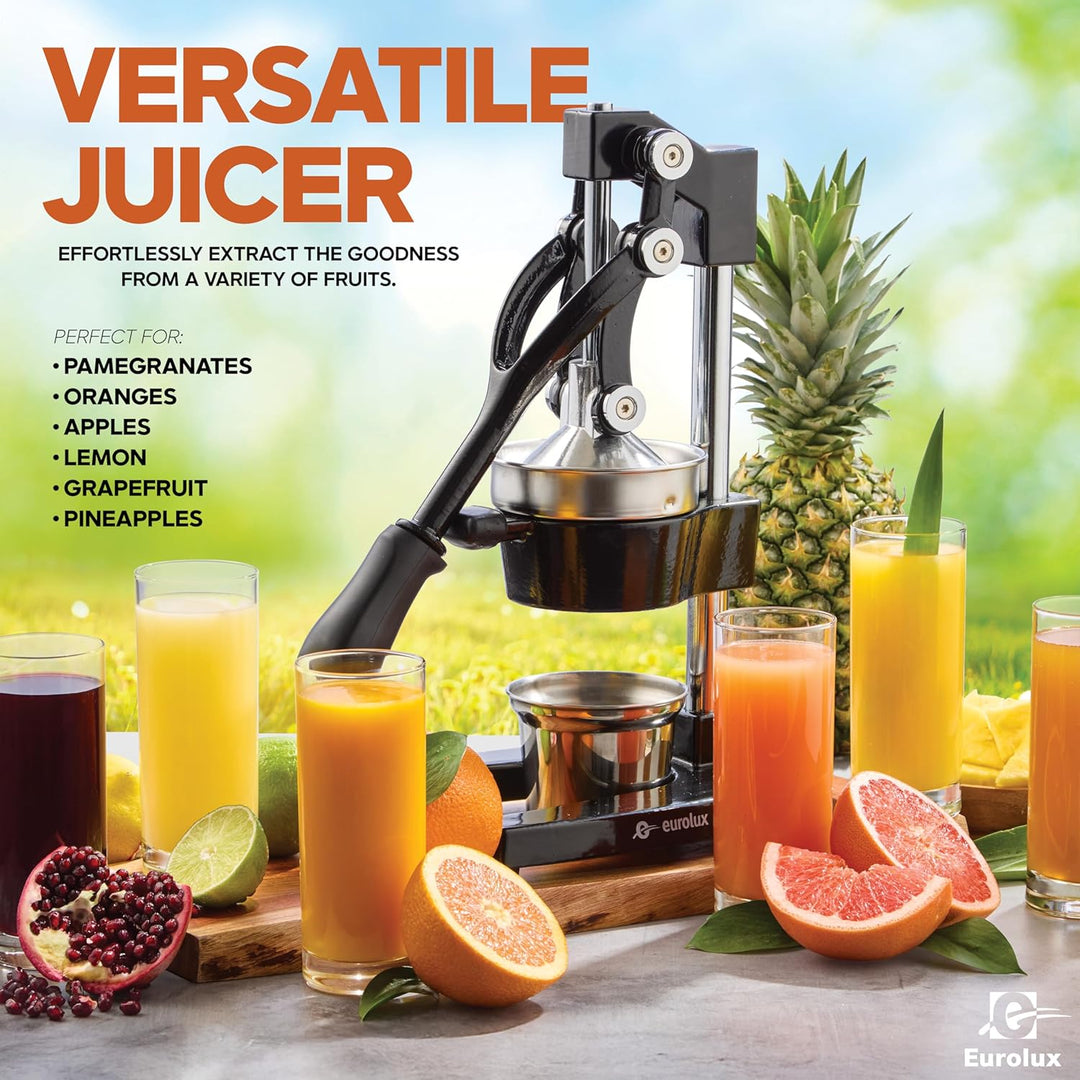 Eurolux Cast Iron Citrus Juicer | Commercial Grade Manual Hand Press | Countertop Squeezer for Fresh Fruit Juice