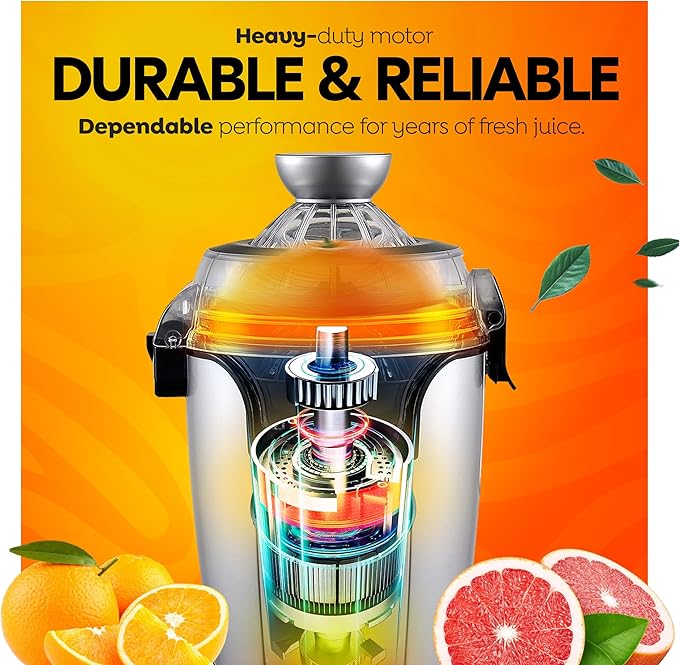 Eurolux Hands-Free Electric Citrus Juicer Machine, Orange Lime Grapefruit Lemon Squeezer, Easy to Clean,