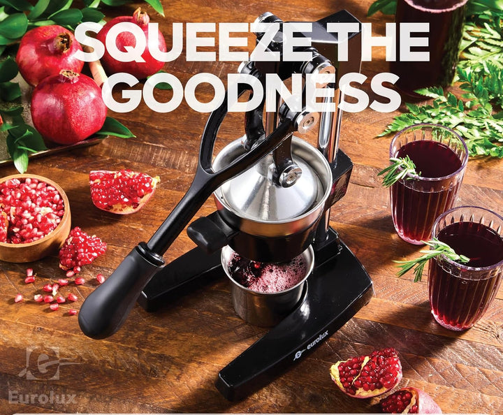 Eurolux Cast Iron Citrus Juicer | Commercial Grade Manual Hand Press | Countertop Squeezer for Fresh Fruit Juice
