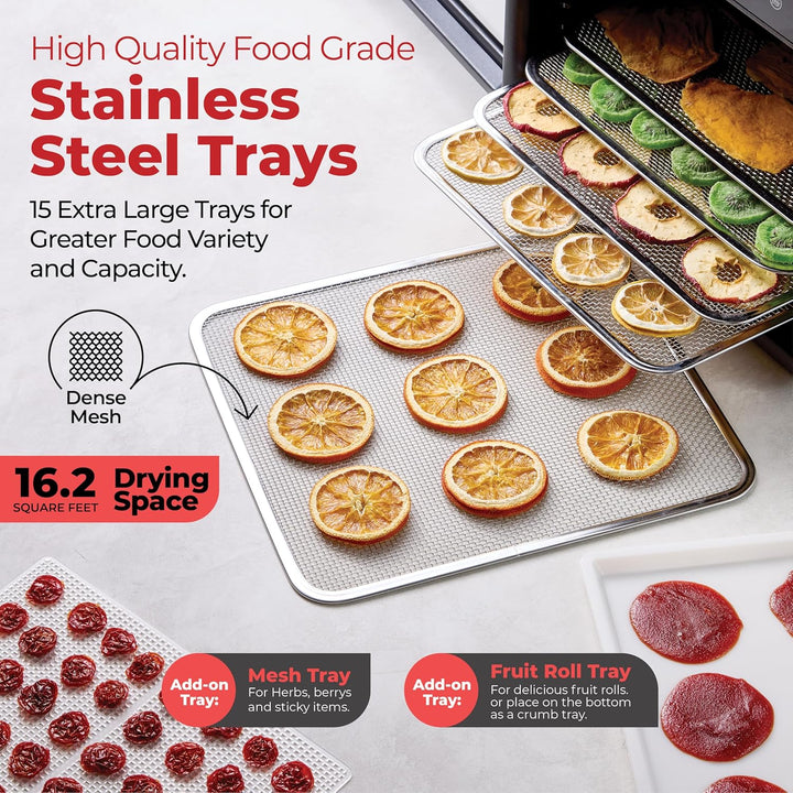 Magic Mill Food Dehydrator Machine 15 Stainless Steel trays MFD-9100