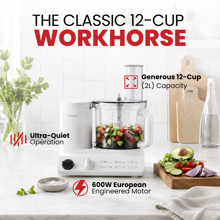 Kenwood FDP10.3020 12-Cup Food Processor | Ultra-Quiet 10-in-1 European System with Traditional Kugel Blade & Citrus Juicer