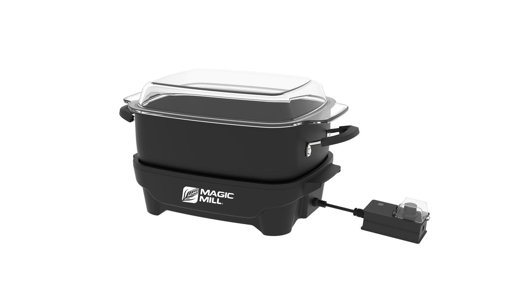 MAGIC MILL 6.5 QT black SLOW COOKER WITH FLAT GLASS COVER AND COOL TOUCH HANDLES MODEL# MSC626