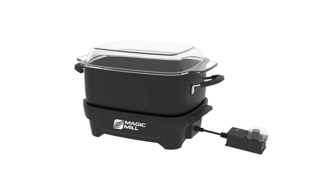 MAGIC MILL 7.5 QT black SLOW COOKER WITH FLAT GLASS COVER AND COOL TOUCH HANDLES MODEL# MSC726