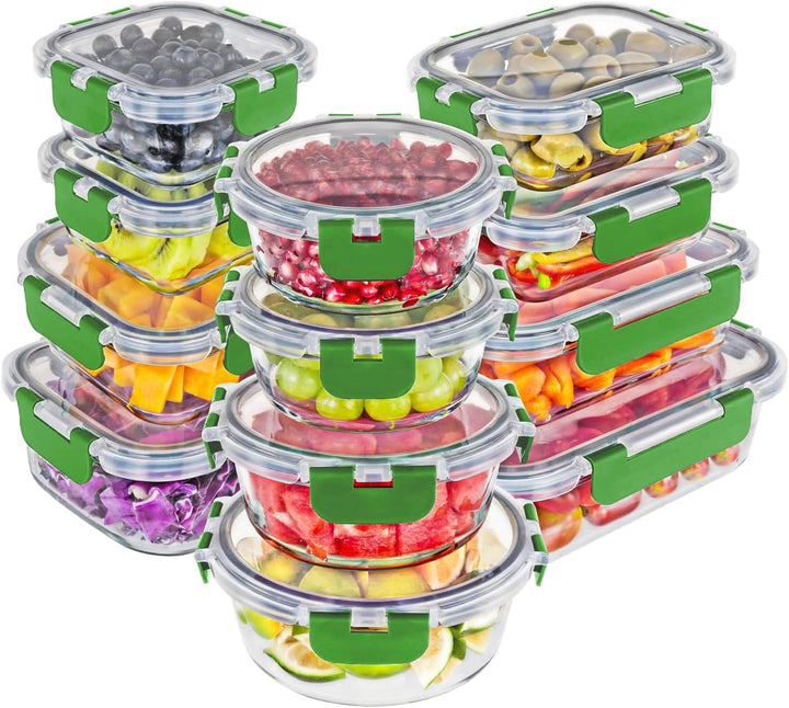 Magic Mill Glass Storage Containers with lids Set | Ultimate 24pc Set with BPA-Free Airtight Locking Lids for Lunch, Food Storage, Meal Prep, Safe in Fridge, Freezer, Dishwasher Safe for Easy Clean