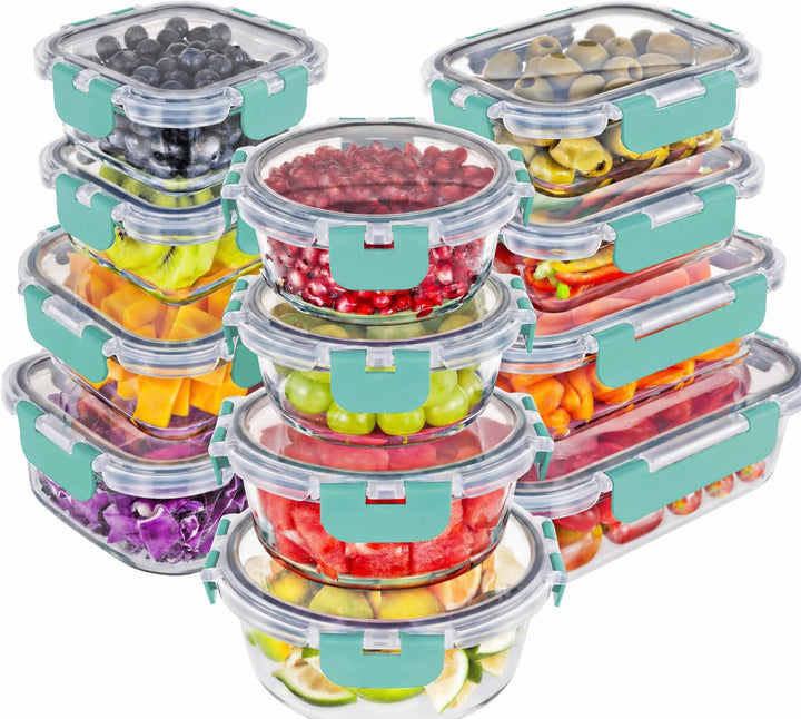 Magic Mill Glass Storage Containers with lids Set | Ultimate 24pc Set with BPA-Free Airtight Locking Lids for Lunch, Food Storage, Meal Prep, Safe in Fridge, Freezer, Dishwasher Safe for Easy Clean