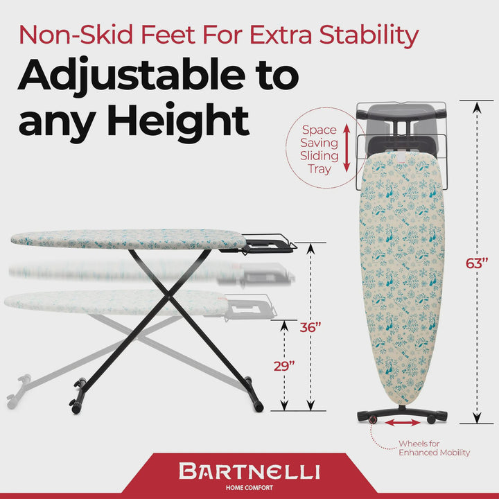 Bartnelli Pro Luxury Ironing Board, European built with the highest grade standards for a premium, luxurious ironing experience. (49x16")