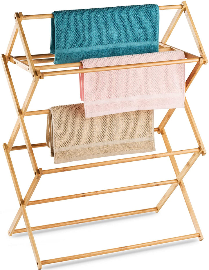 Bartnelli Bamboo Wood Laundry Clothing Drying Rack for Clothes, Foldable, Collapsible Space Saving | Indoor-Outdoor Use (Medium)