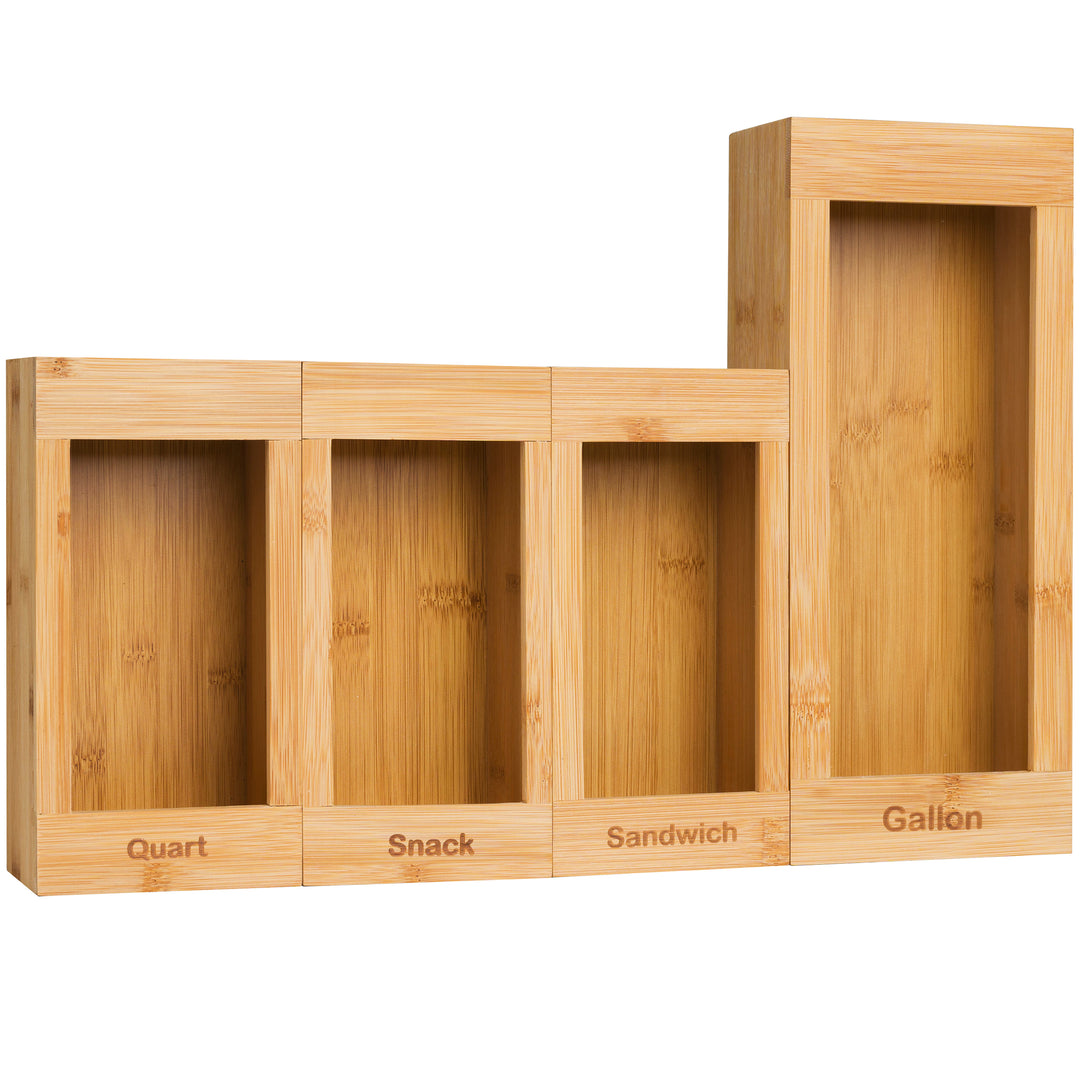 4pcs/set Bamboo Ziplock Bag Storage Organizer And Dispenser for Kitchen  Drawer