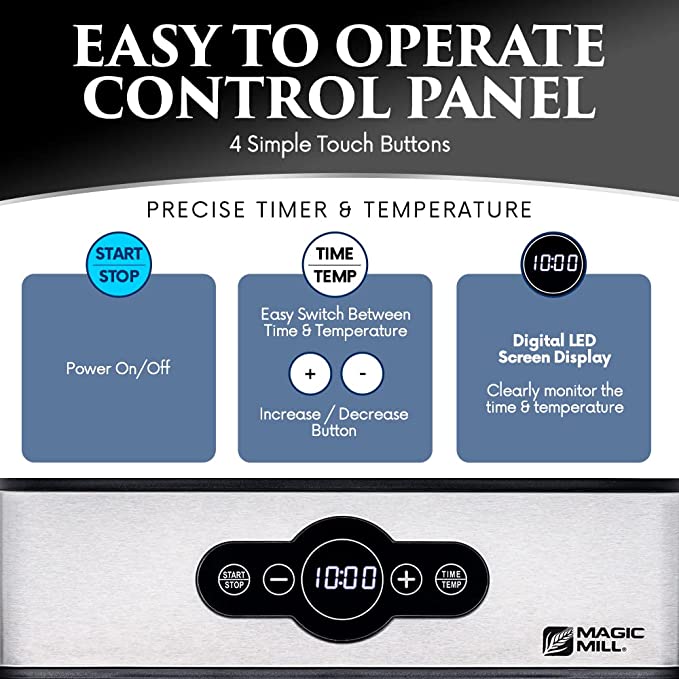 Magic Mill Commercial Food Dehydrator Machine, Adjustable Timer and  Temperature Control, Dryer for Jerky, Herb, Meat, Beef, Fruit and  Vegetables, Over Heat Protection