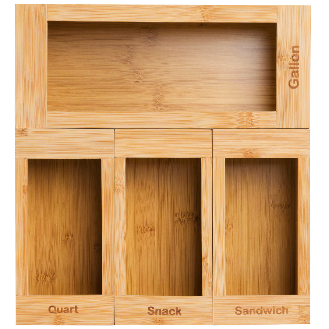 4pcs/set Bamboo Ziplock Bag Storage Organizer And Dispenser for Kitchen  Drawer