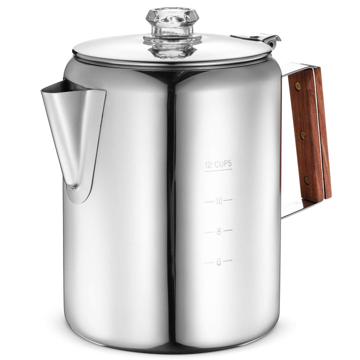 Eurolux Percolator Coffee Maker Pot - 12 Cups | Durable Stainless Steel Material | Brew Coffee On Fire, Grill or Stovetop | No Electricity, No Bad Plastic Taste | Ideal for Home, Camping & Travel