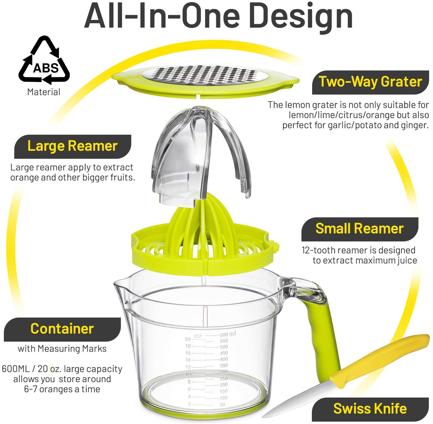Eurolux 4-in1 Manual Citrus Juicer with Swiss Made Fruit Knife