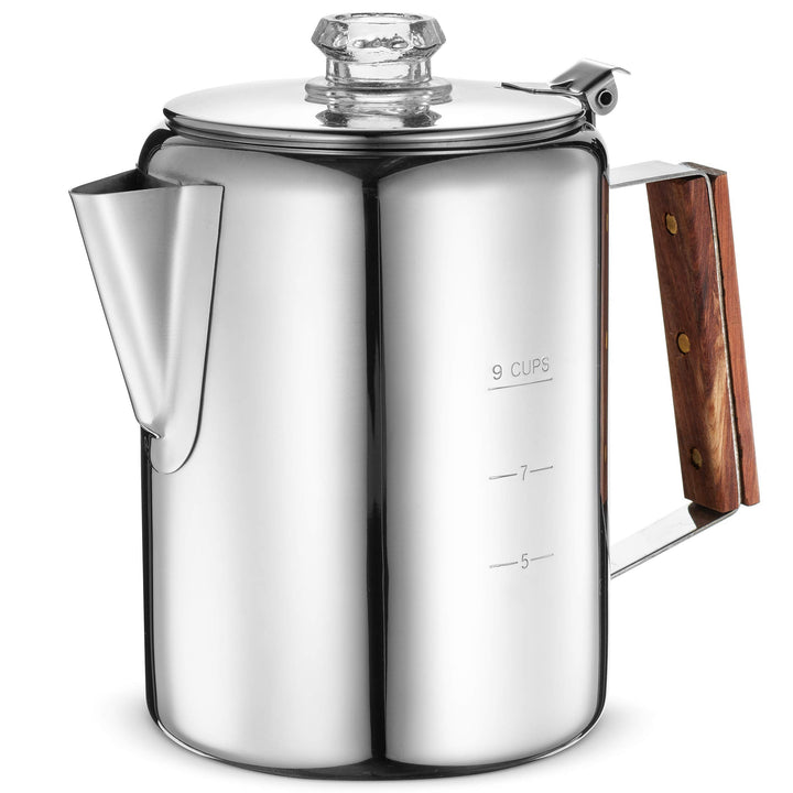 Eurolux Percolator Coffee Maker Pot - 9 Cups | Durable Stainless Steel Material | Brew Coffee On Fire, Grill or Stovetop | No Electricity, No Bad Plastic Taste | Ideal for Home, Camping & Travel