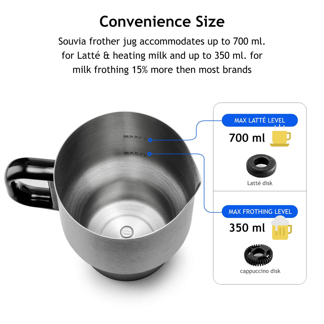 Souvia Automatic Milk Frother and Steamer Machine - Hot and Cold Temperature Control | Electric Milk Foam Maker and Warmer for Latte Coffee Cappuccino and Hot Chocolate | (700 ml) Stainless Steel Milk Jug BPA free, Dishwasher Safe