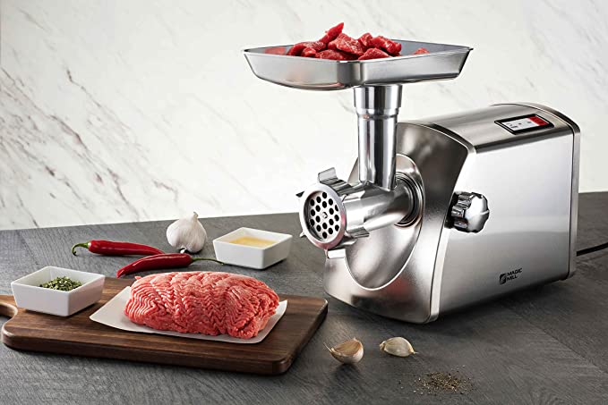 Magic Mill MMG-3001 Stainless Steel Electric Meat Grinder & Sausage Maker - Set with 14+ Parts and Attachments