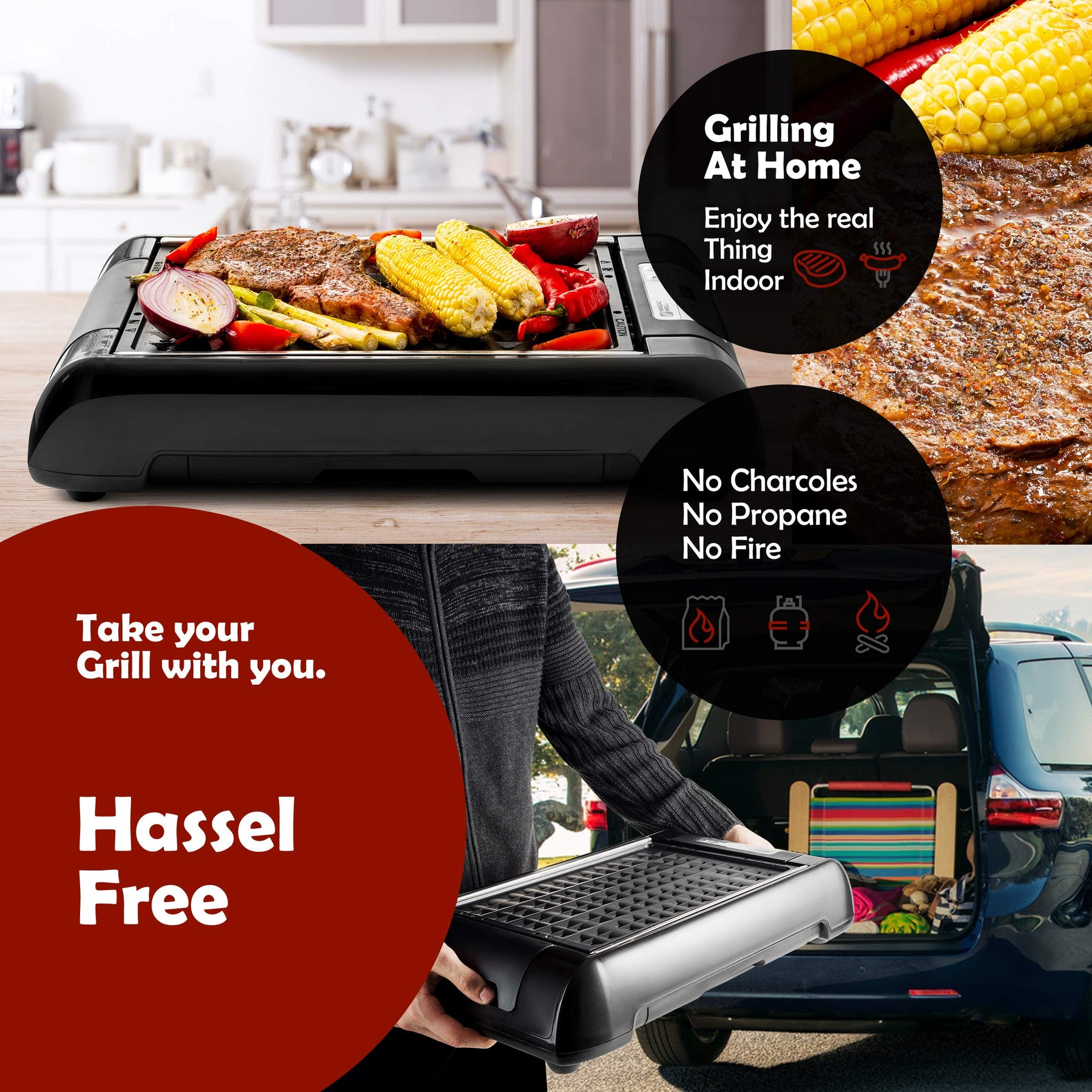 Magic-Mill Electric Smokeless Grill and Griddle Pan for Indoor BBQ