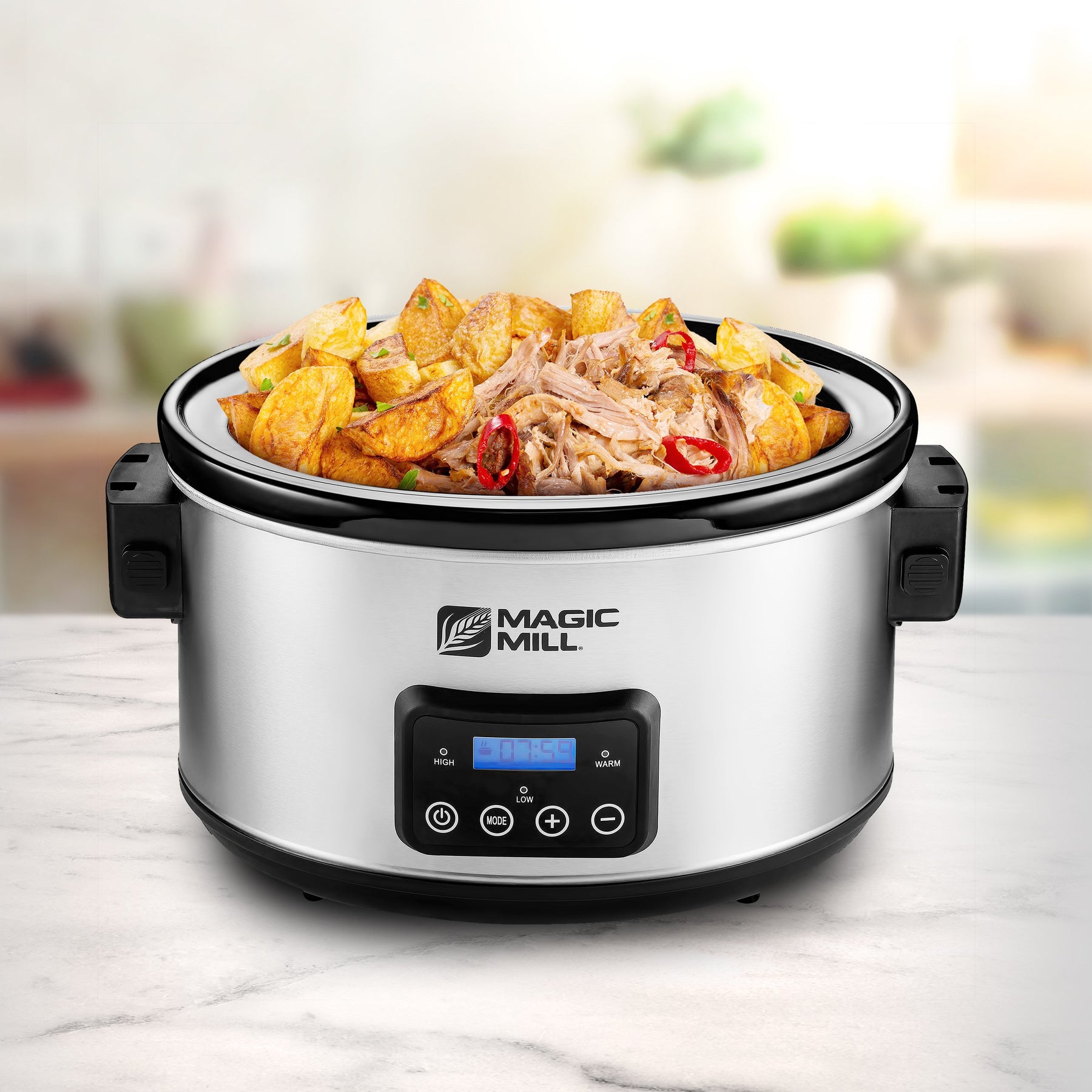 MAGIC MILL 7 QT GRAY SLOW COOKER WITH FLAT GLASS COVER AND COOL TOUCH –  Royaluxkitchen