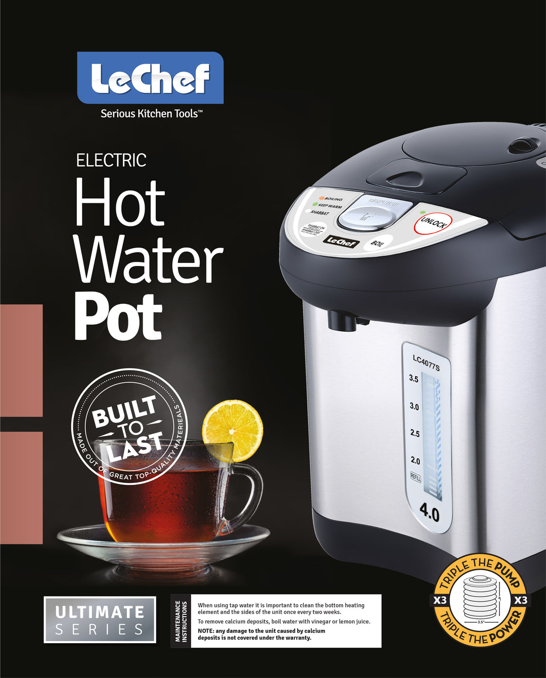 LE'CHEF ELECTRIC HOT WATER POT 4.0 QT MODEL# LC4077S WITH SHABBAT MODE –  Royaluxkitchen