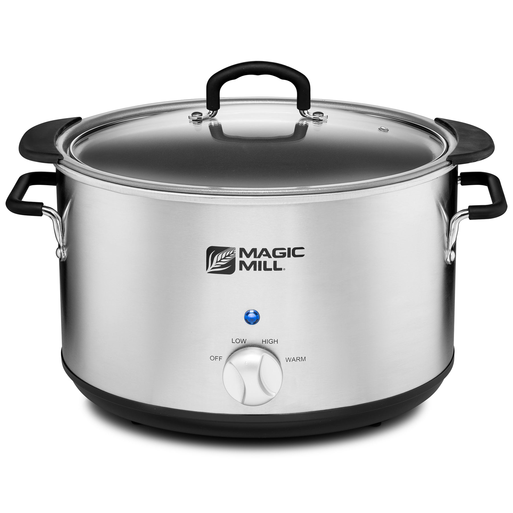 Magic Mill Extra Large 10 Quart Slow Cooker with Metal Searing Pot & Transparent Tempered Glass Lid Multipurpose Lightweight Slow Cookers, Pot Is