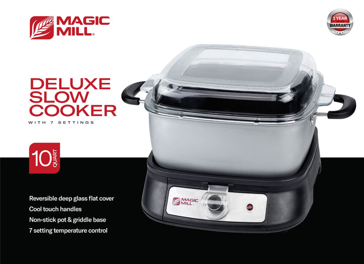MAGIC MILL DELUXE 10 QT GRAY SLOW COOKER WITH FLAT GLASS COVER AND COOL TOUCH HANDLES MODEL# MSC1042