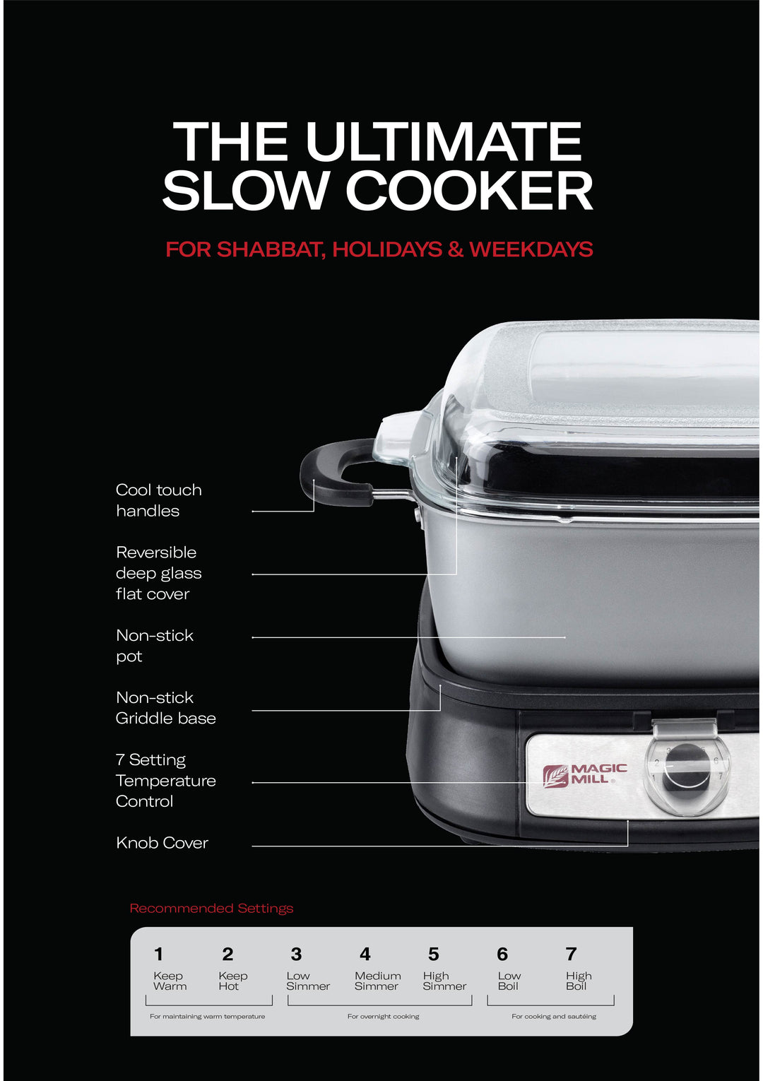 MAGIC MILL DELUXE 10 QT GRAY SLOW COOKER WITH FLAT GLASS COVER AND COOL TOUCH HANDLES MODEL# MSC1042