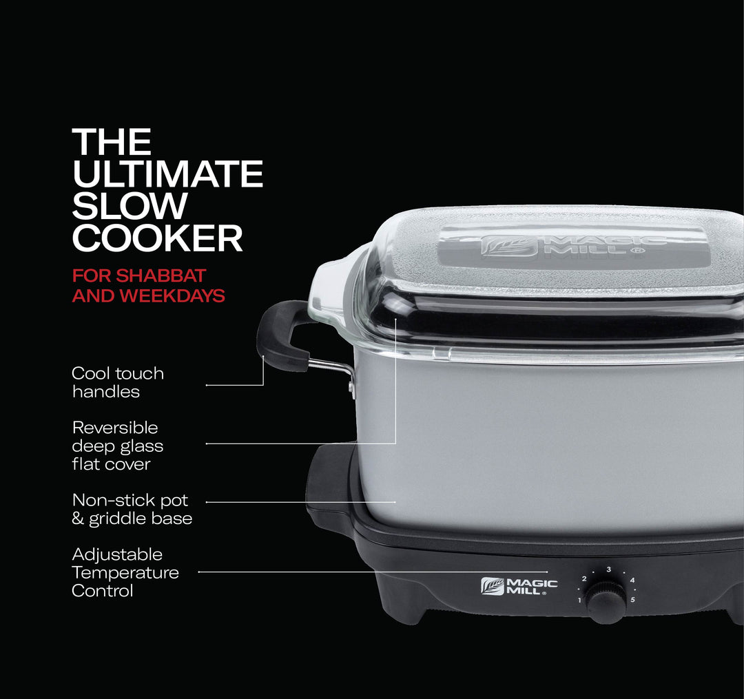 MAGIC MILL 5 QT GRAY SLOW COOKER WITH FLAT GLASS COVER AND COOL TOUCH HANDLES MODEL# MSC530