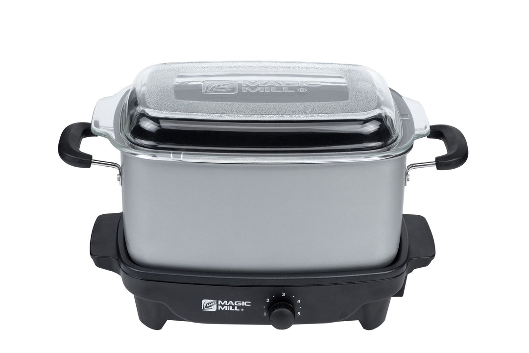 MAGIC MILL 5 QT GRAY SLOW COOKER WITH FLAT GLASS COVER AND COOL TOUCH HANDLES MODEL# MSC530