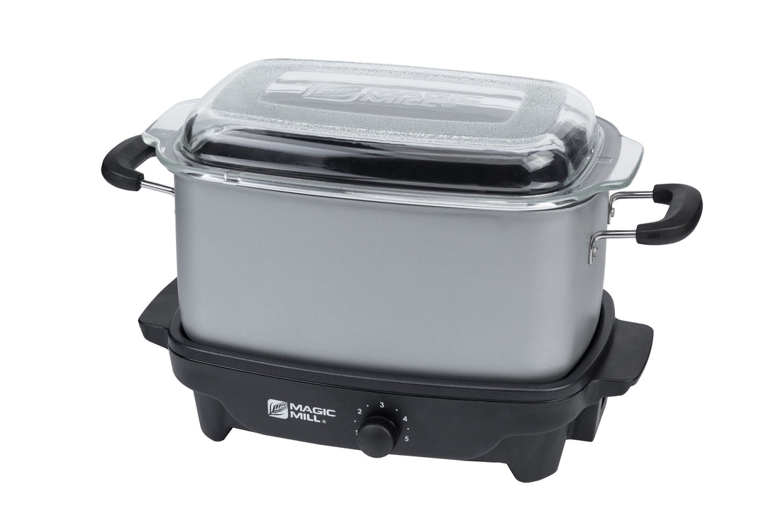 MAGIC MILL 6 QT GRAY SLOW COOKER WITH FLAT GLASS COVER AND COOL TOUCH HANDLES MODEL# MSC630